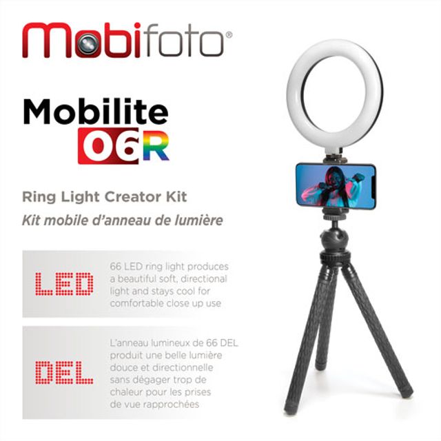 Mobifoto Pro Kit MKII Trépied, Lumière et Micro pour Téléphone et Tablette