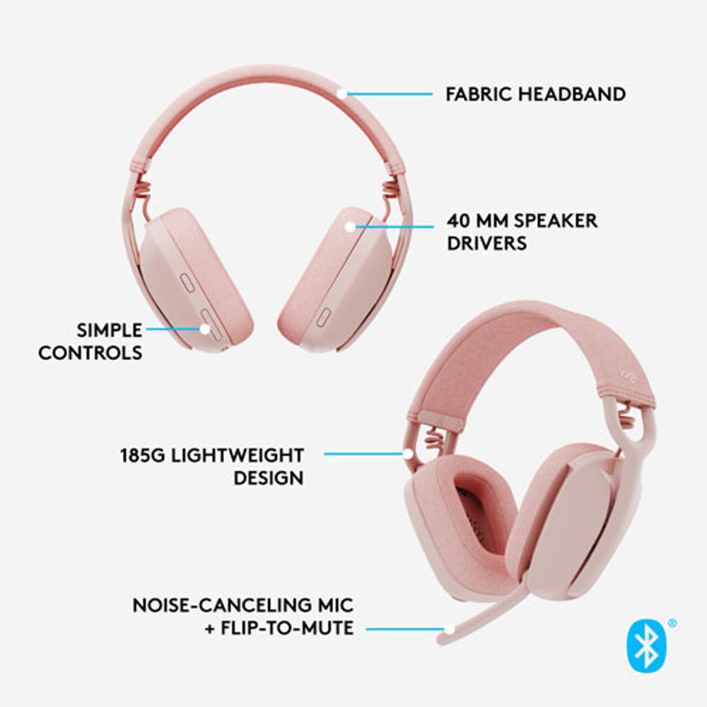Logitech Zone Vibe 100 Wireless Headset with Microphone - Rose