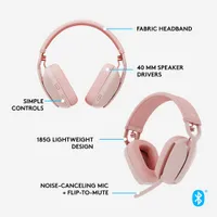 Casque d'écoute sans fil avec microphone Zone Vibe 100 de Logitech - Rose