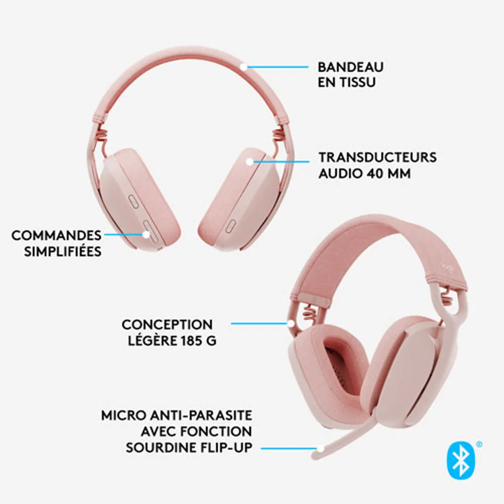Casque d'écoute sans fil avec microphone Zone Vibe 100 de Logitech - Rose