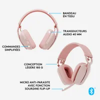 Casque d'écoute sans fil avec microphone Zone Vibe 100 de Logitech - Rose