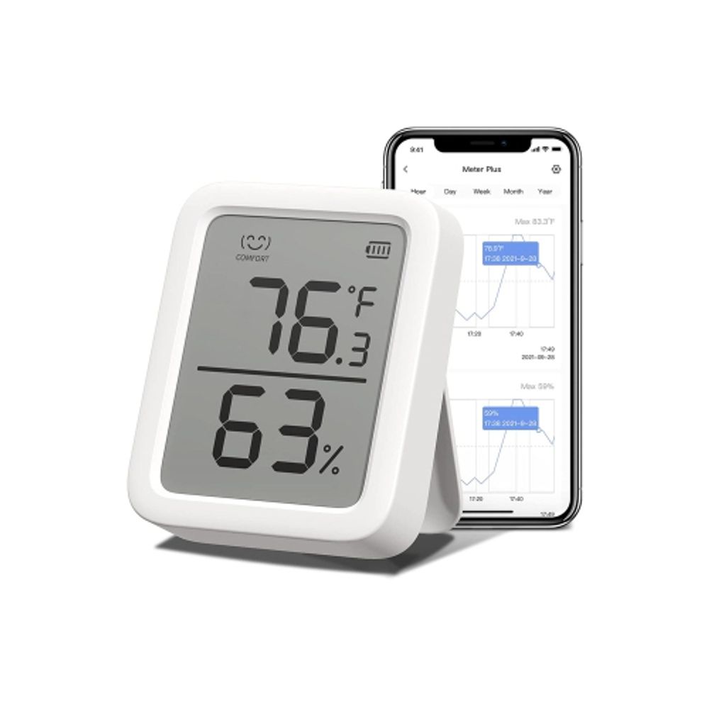 Bluetooth Digital Electronic Temperature and Humidity Meter Gauge ( Thermometer and Hygrometer in one with LCD Display) - Room Humidity and  Temperature Sensor Gauge with Remote App Monitoring, Notification Alerts, 2  Years Data