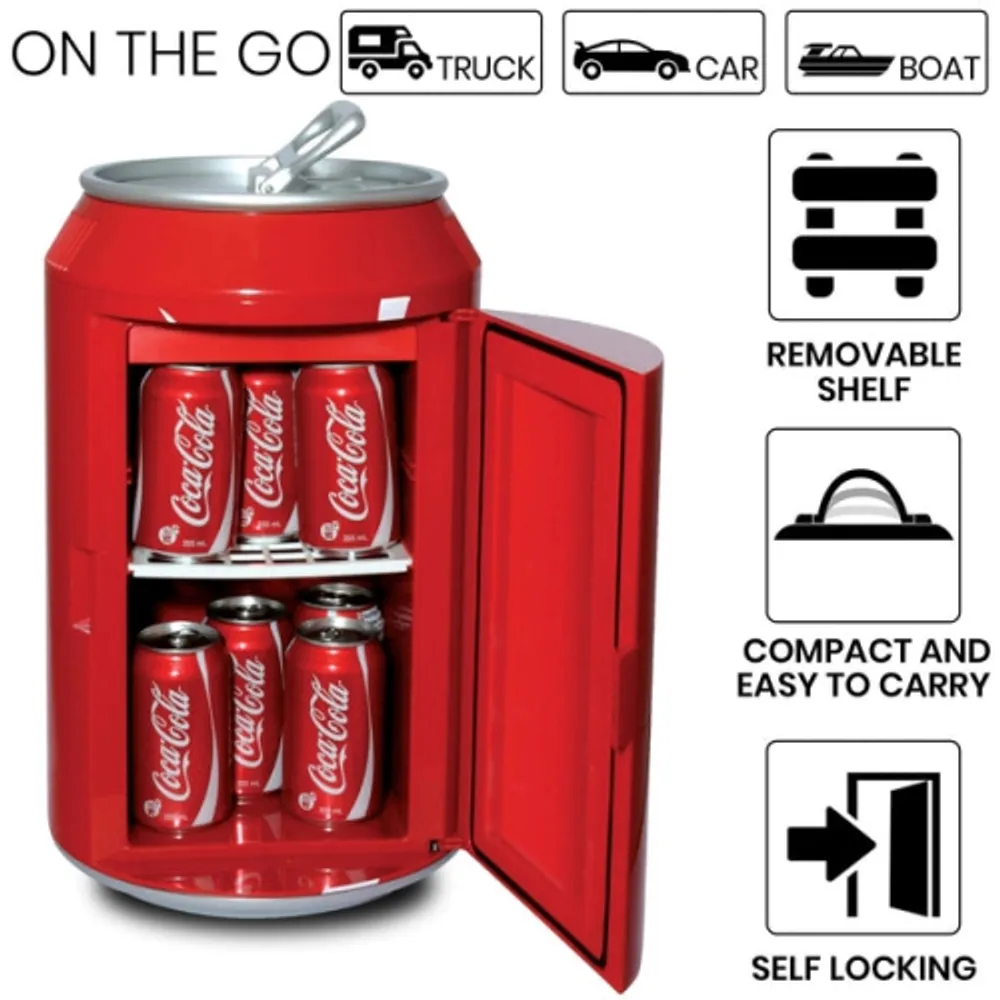  Coca-Cola Retro Vending Machine Style 10 Can Mini Fridge with  Display Window, AC/DC Portable Beverage Cooler for Soft Drink Cans,  Includes 12V and AC Cords, for Home Office Dorm Cottage, Red 