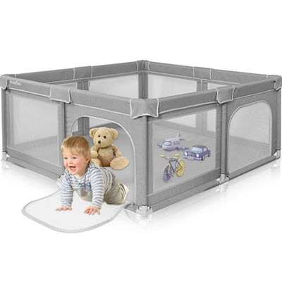 Baby Playpen Kids Safety Activity Center Breathable Mesh Playard Baby Gates Infant Play Yard Fence with Door