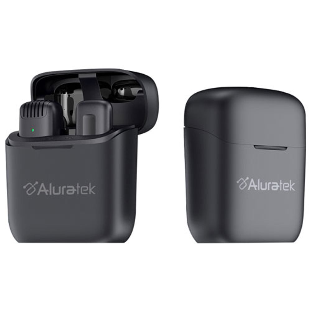 Aluratek Wireless Lapel Condenser Microphone with Charging Case - Black