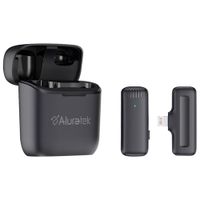 Aluratek Wireless Lapel Condenser Microphone with Charging Case - Black