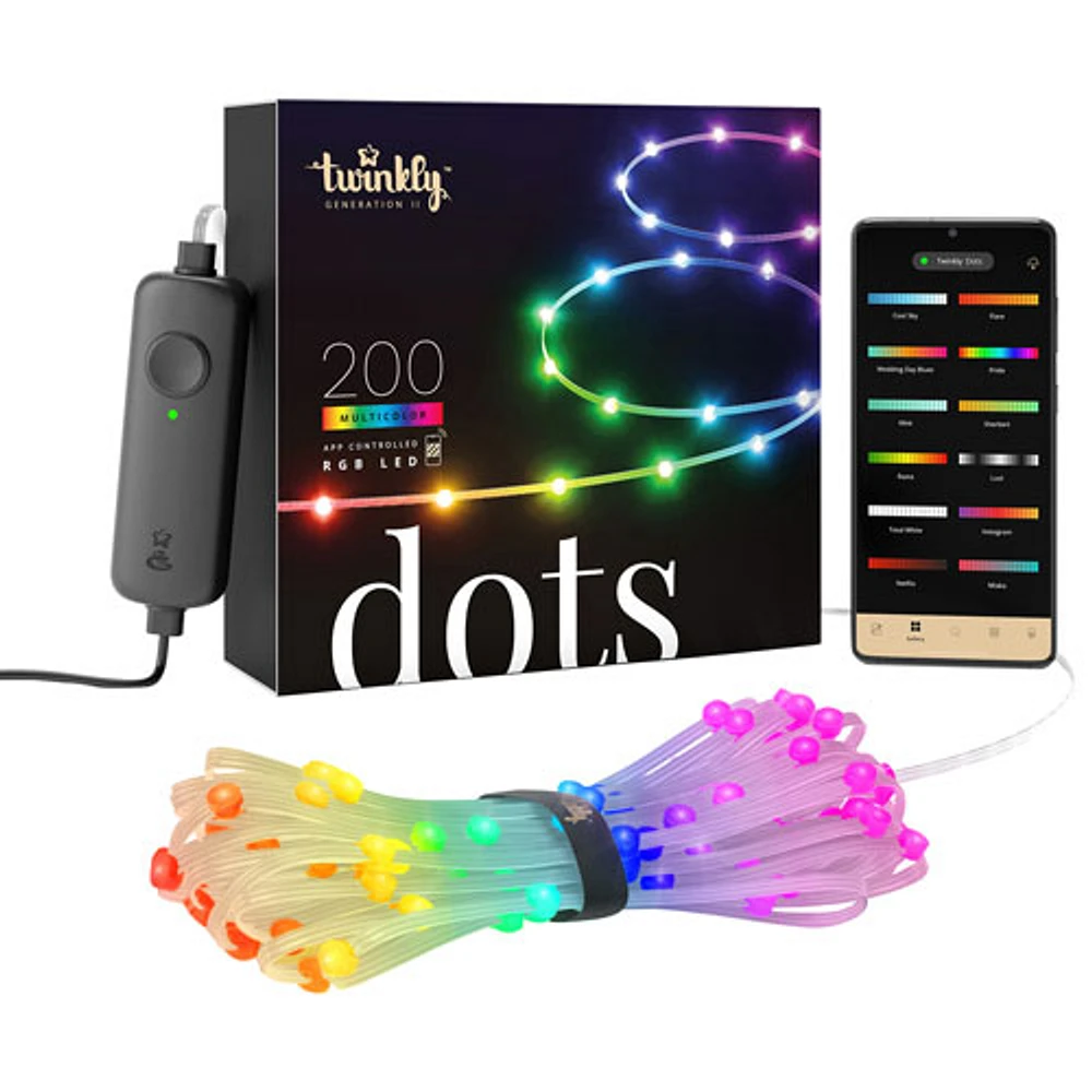 Bande lumineuse intelligente DEL RVB de 10 m (32,8 pi) Dots de Twinkly - 200 ampoules