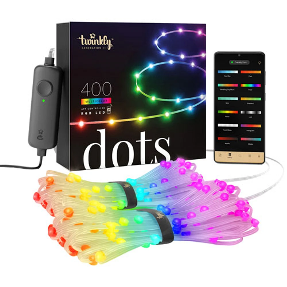 Bande lumineuse intelligente DEL RVB de 20 m (65,6 pi) Dots de Twinkly - 400 ampoules