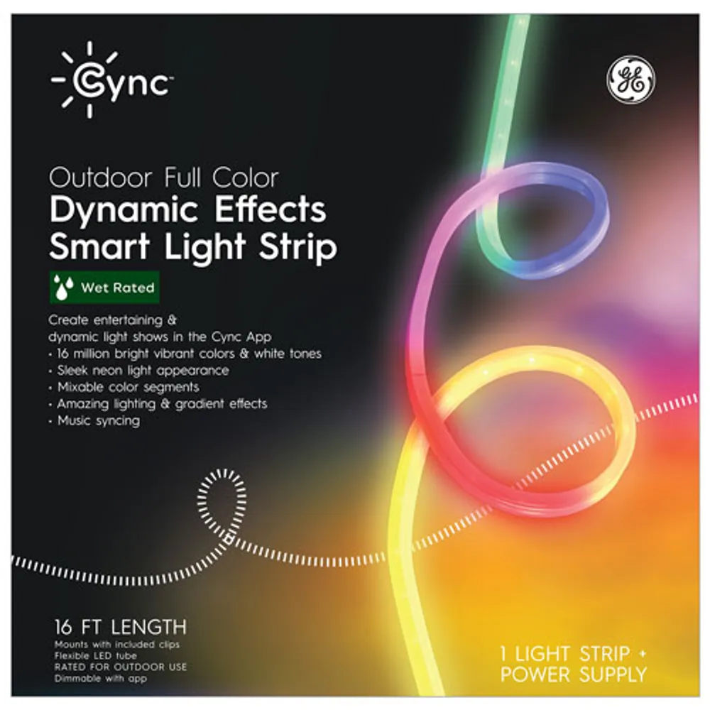 GE Cync 4.9m (16 ft.) Dynamic Effects Gradient Outdoor Smart Light Strip - Multi-Colour