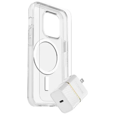 OtterBox Symmetry Fitted Hard Shell Case for iPhone 14 Pro with Protection & Power Kit - Clear