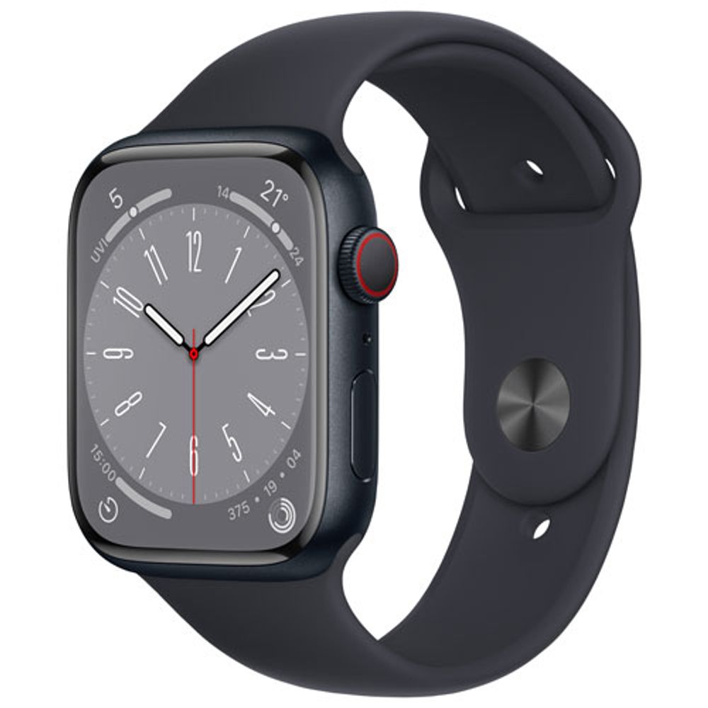 Apple Watch Series 8 (GPS + Cellular) 45mm Midnight Aluminum Case with Midnight Sport Band - Medium/Large