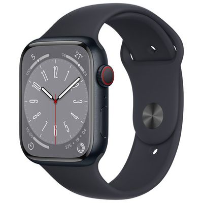 Apple Watch Series 8 (GPS + Cellular) 45mm Midnight Aluminum Case with Midnight Sport Band - Medium/Large