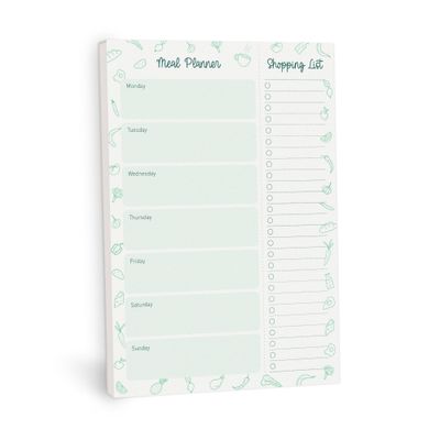 Rileys & Co 52-Page Meal Planner Note Pad with Tear-off Grocery List, Weekly Menu Planning Notebook for Weight Loss or Family Dinner with Perforated Easy-Tear Shopping Checklist, 1