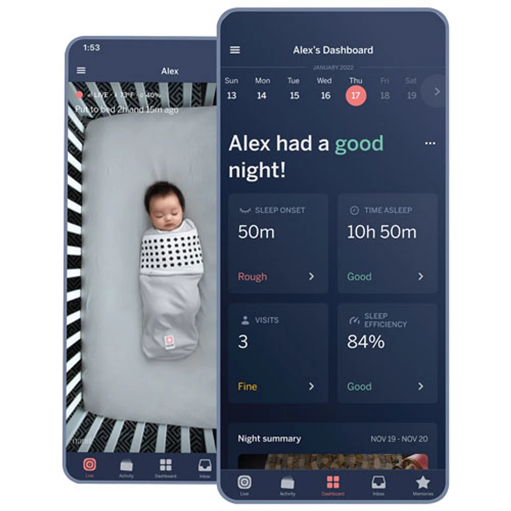 Nanit Pro Camera + Flex Duo Movement Baby Monitor with Night Vision and Zoom/Pan/Tilt