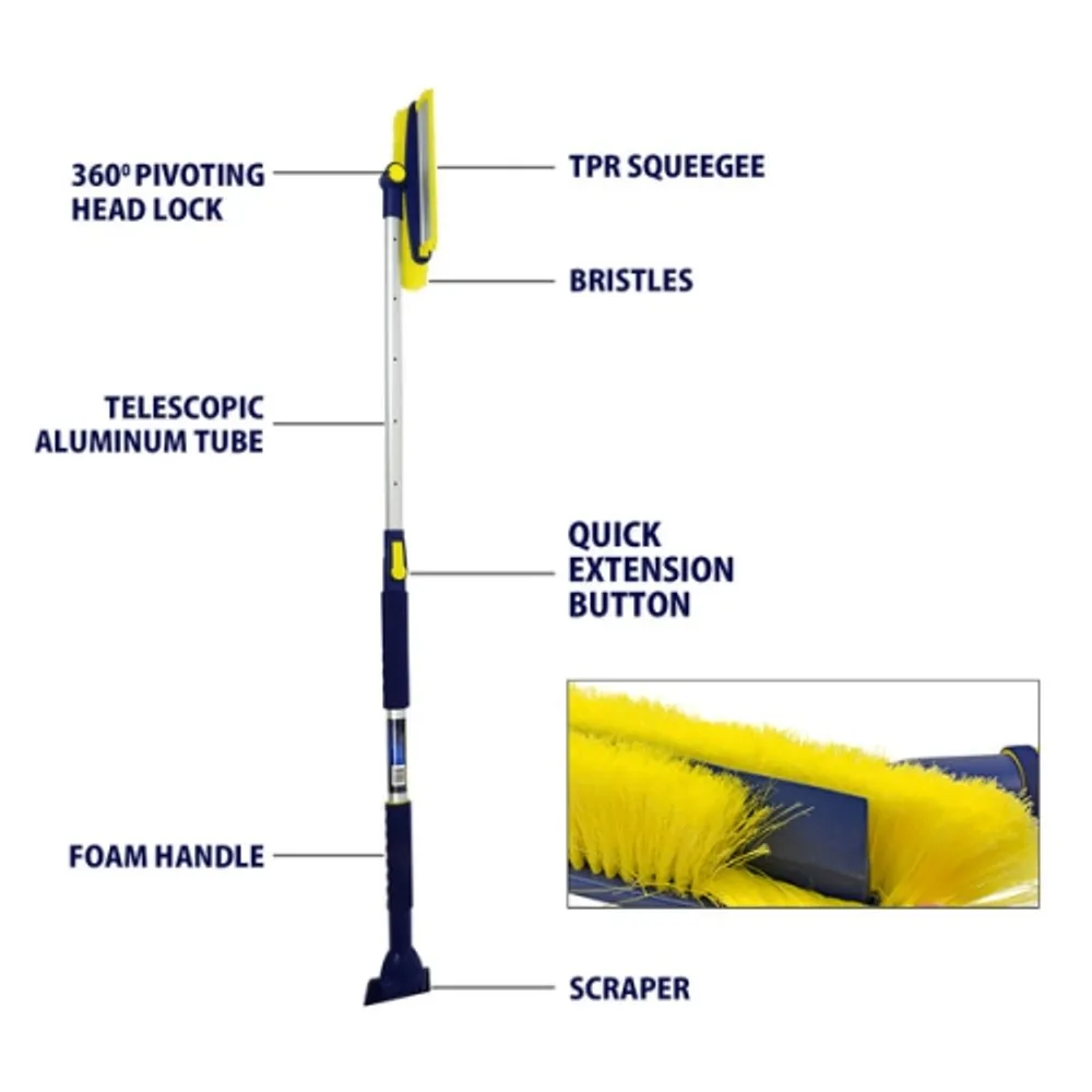 Colossal Extendable 34-49 in. Swivel Head Snow Brush with Ice Scraper and  Squeegee