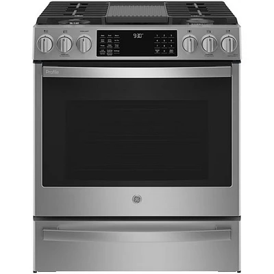 Open Box - GE Profile 30" 5.6 Cu.Ft. Slide-In Gas Air Fry Range (PCGS930YPFS) -Stainless -Scratch & Dent