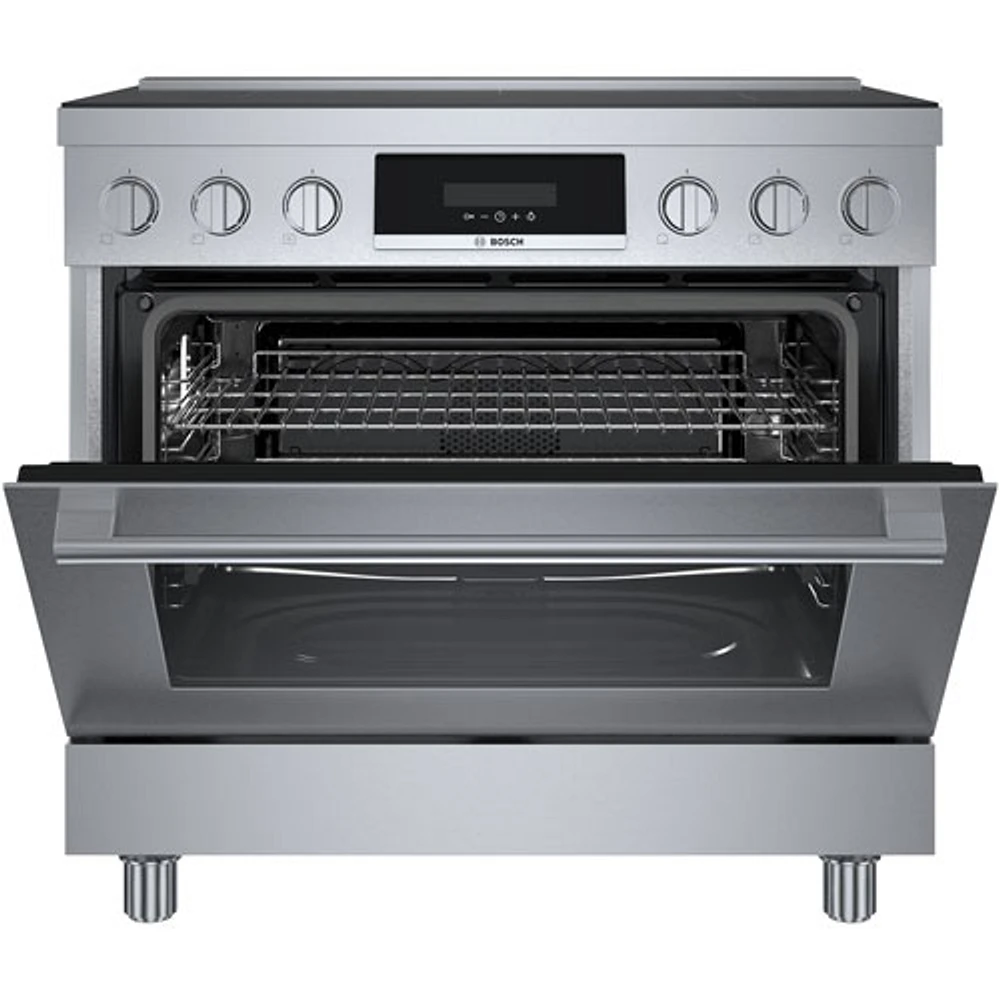 Cuisinière à induction à convection véritable 5 éléments 36 po série 800 po de Bosch (HIS8655C) - Inox