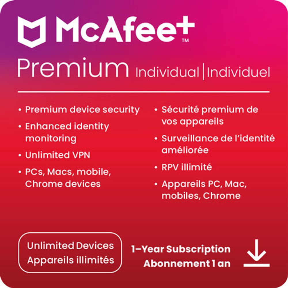 McAfee+ Premium Individual (PC/Mac/Android/iOS) - Unlimited Devices - 1 Year - Digital Download