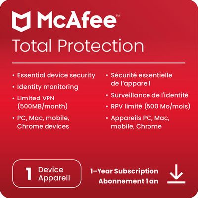 McAfee Total Protection (PC/Mac/Android/iOS) - 1 Device - 1 Year - Digital Download
