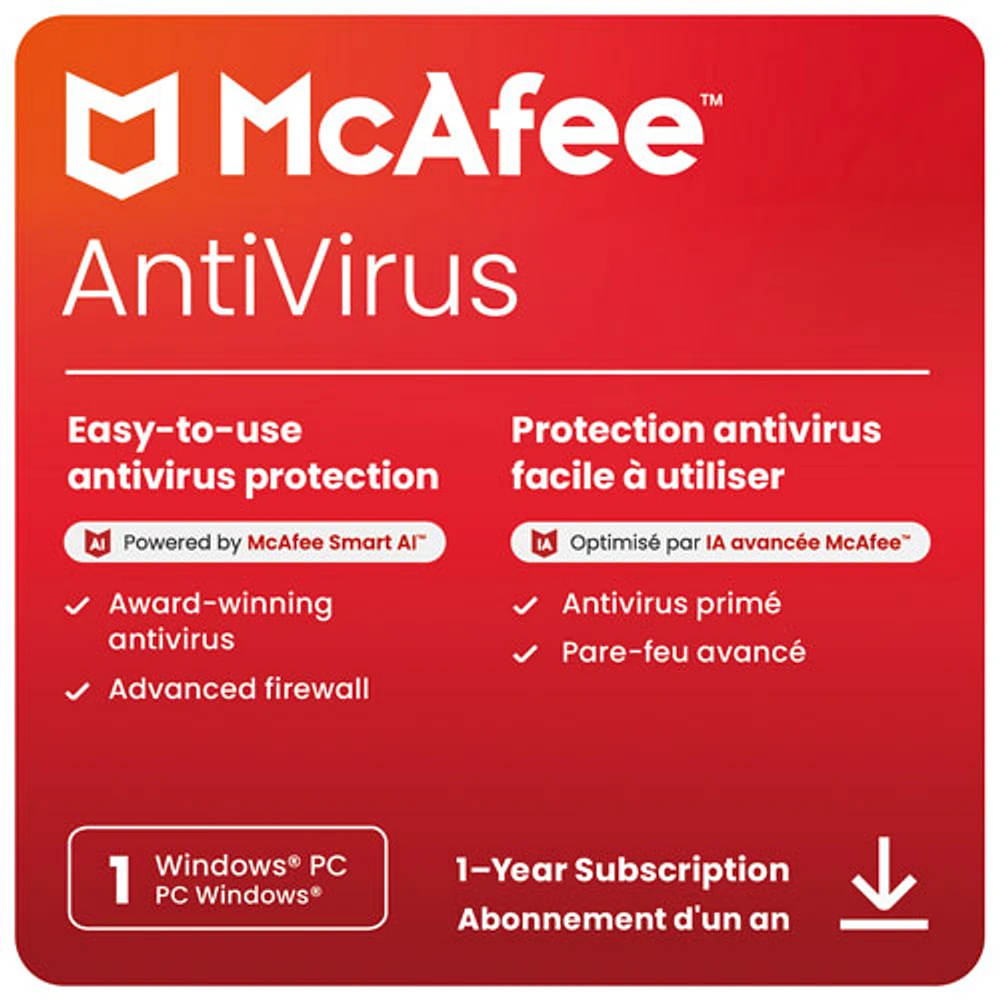 McAfee AntiVirus (PC) - 1 appareil - 1 an - Téléchargement numérique