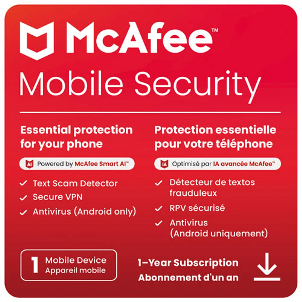 McAfee Mobile Security (Android/iOS) - 1 Device - 1 Year - Digital Download