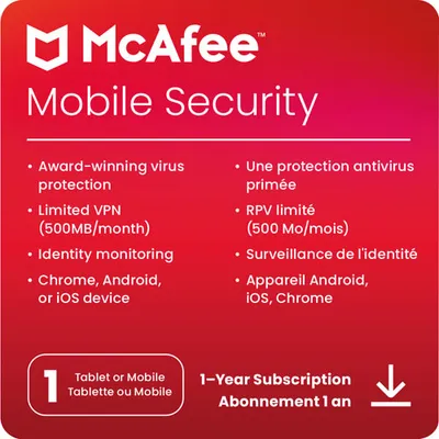 McAfee Mobile Security (Android/iOS) - 1 Device - 1 Year - Digital Download