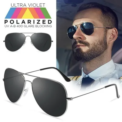 Classic Polarized Aviator Sunglasses UV 400 Protection with Metal Frame & Case