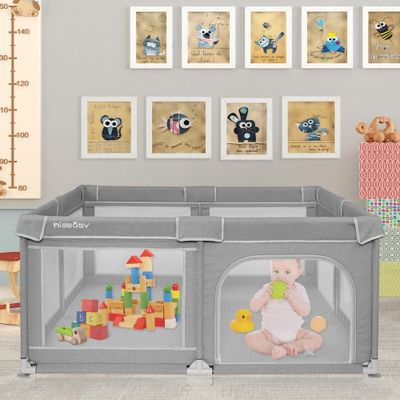 Baby Playpen, Toddlers Kids Activity Center Infant Play Yard Baby Gates Safety Fence with Breathable Mesh Door