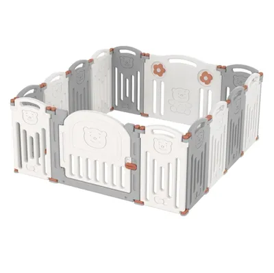 Foldable Baby Playpen, 14-Panel Kids Safety Activity Center Playard w/Locking Gate