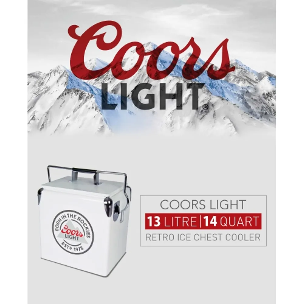 Coors Light Retro Ice Chest Cooler with Bottle Opener 13L (14 qt), 18 Can  Capacity, White and Silver, Vintage Style Ice Bucket for Camping, Beach