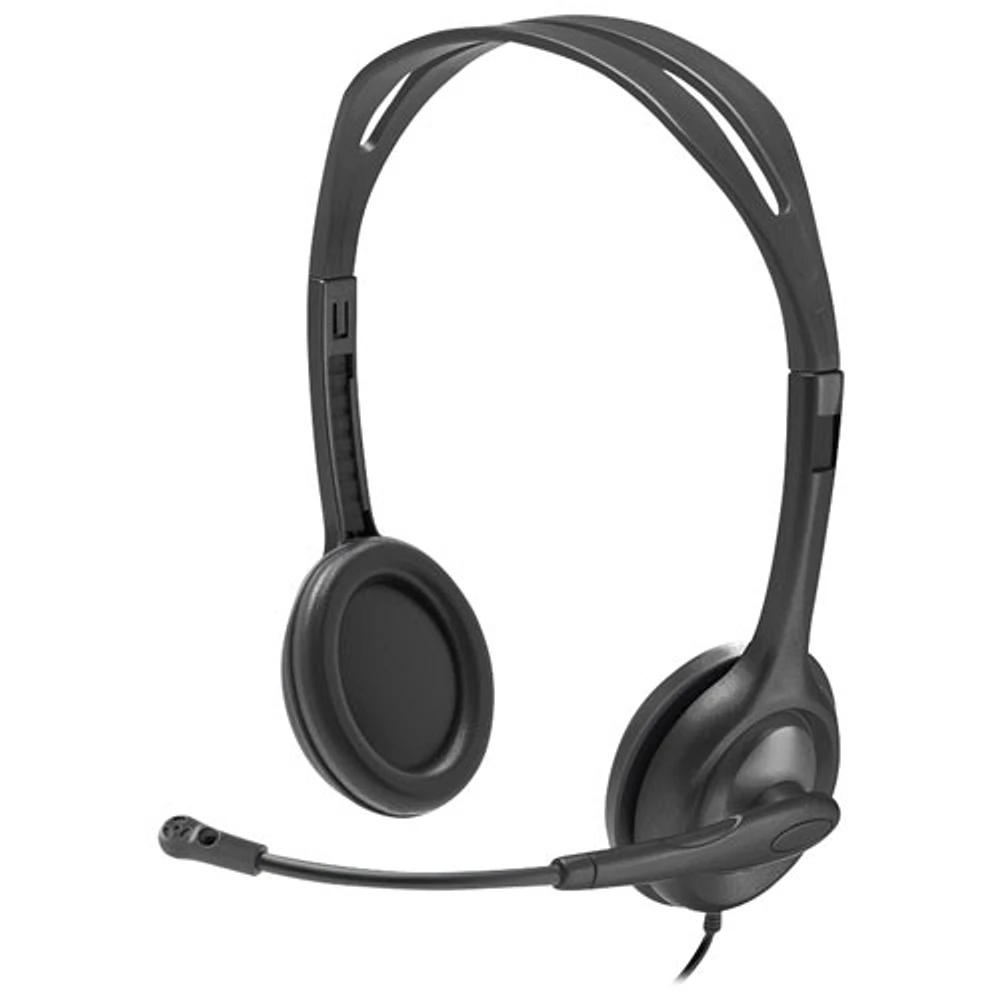 Logitech H111 On-Ear Noise Cancelling 3.5mm AUX Plug In Headphones - Black