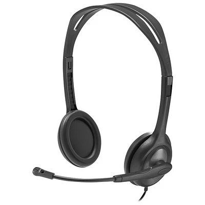 Logitech H111 On-Ear Noise Cancelling 3.5mm AUX Plug In Headphones - Black