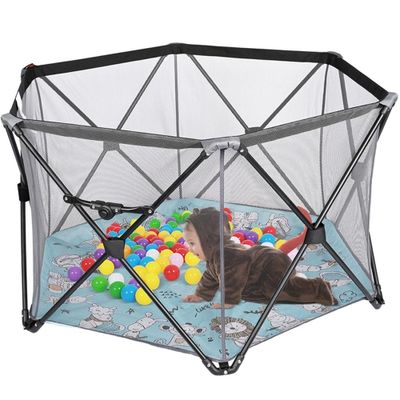52.17- inch Baby Playpen Hexagonal Folding Infant Kids Activity Center Portable Toddlers Playard Fence with Breathable Mesh - LIVINGbasics
