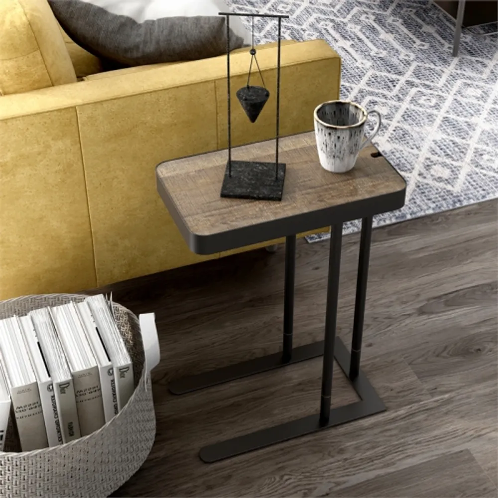 Bowery Hill Industrial Metal Adjustable Side Table in Sand Black  Scarborough Town Centre