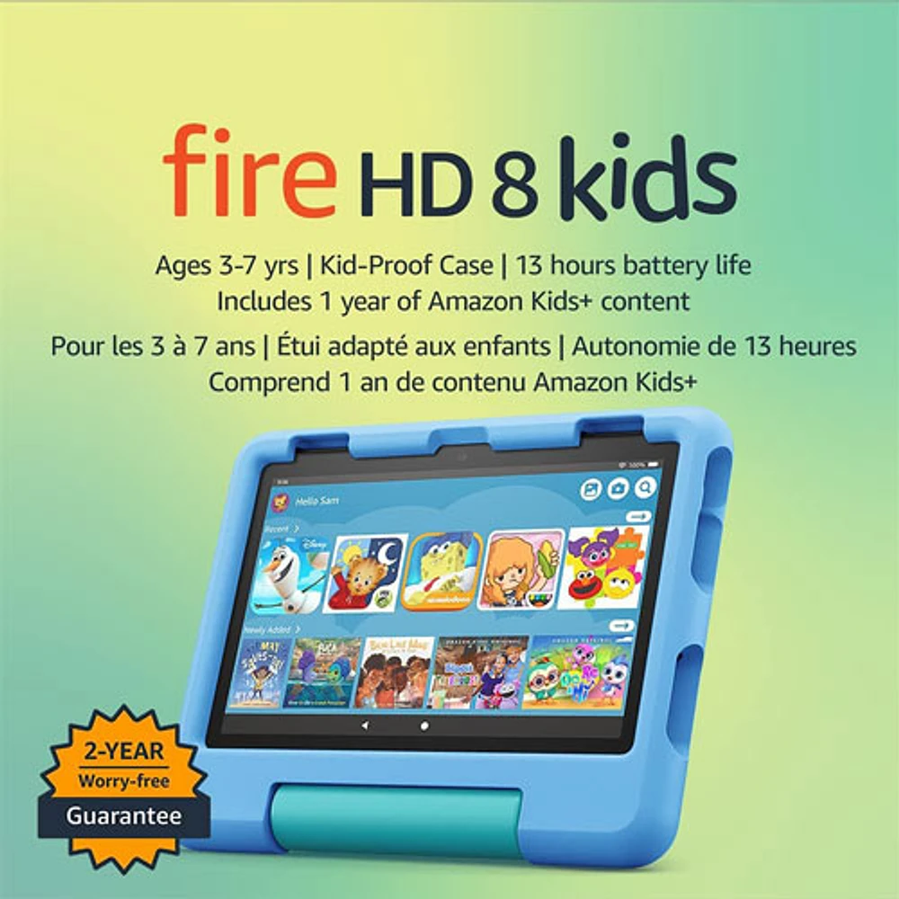 Tablette 8 po 32 Go FireOS Fire HD 8 Kids (2022) d'Amazon avec étui à l'épreuve des enfants - Bleu