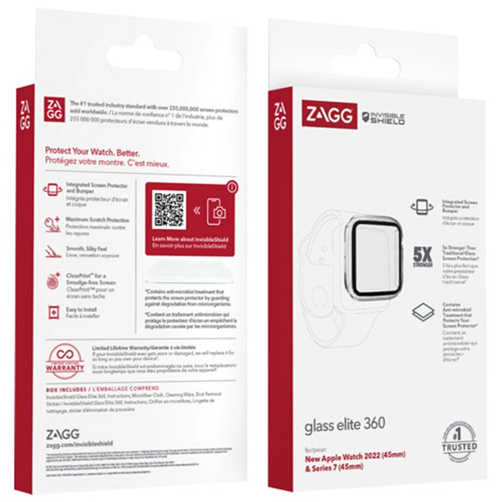 Protecteur d'écran de 45 mm Glass Elite 360 InvisibleShield de ZAGG pour Apple Watch