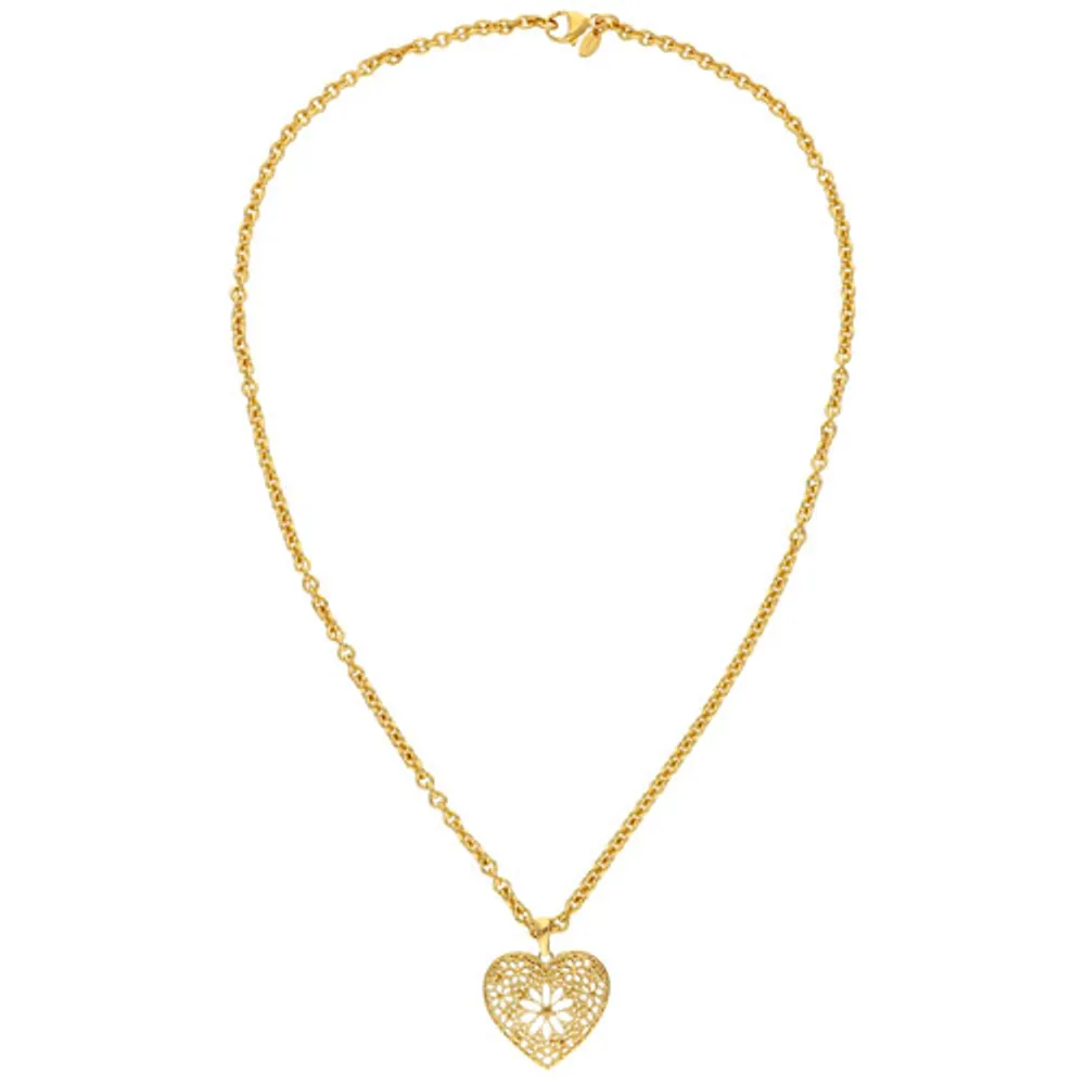 Bronzoro 20" 18K Yellow Gold Plated Over Bronze Rolo Chain with Filigree Heart Pendant