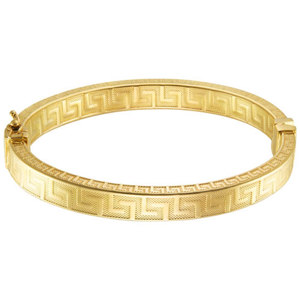 Bronzoro Oval Bangle Bracelet with Greek Key Design in Yellow Gold