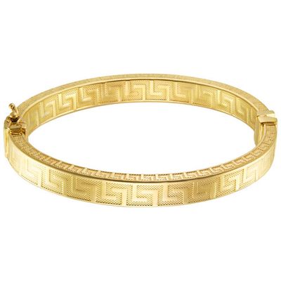 Bronzoro Oval Bangle Bracelet with Greek Key Design in Yellow Gold