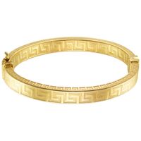 Bronzoro Oval Bangle Bracelet with Greek Key Design in Yellow Gold