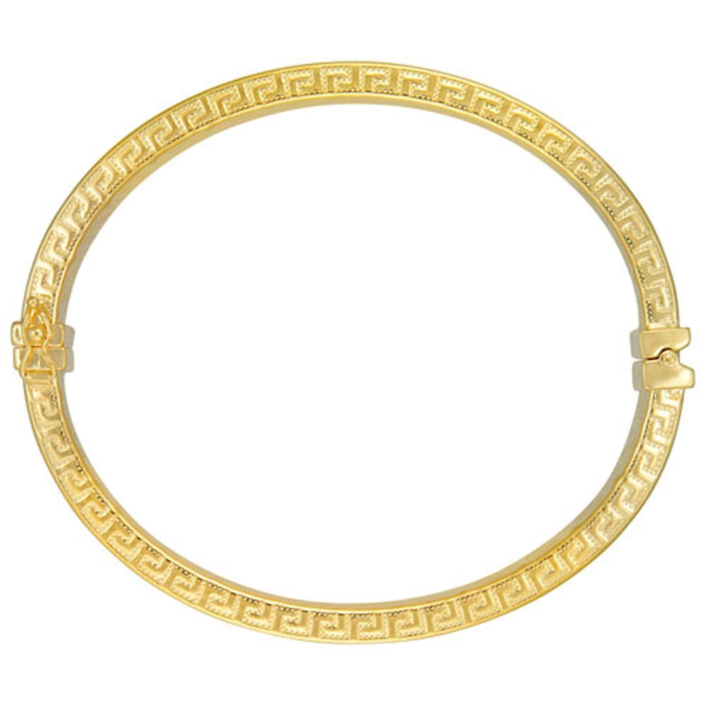 Bronzoro Oval Bangle Bracelet with Greek Key Design in Yellow Gold