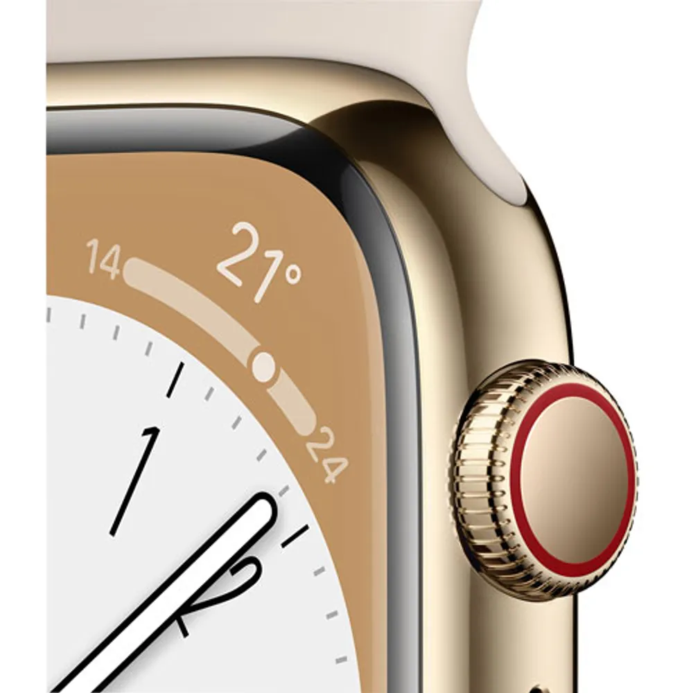 TELUS Apple Watch Series 8 (GPS + Cellular) 41mm Gold Stainless Steel Case w/ Starlight Sport Band - S/M - Monthly Financing