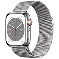 Rogers Apple Watch Series 8 (GPS + Cellular) 41mm Silver Stainless Steel Case with Silver Milanese Loop- S/M - Monthly Financing