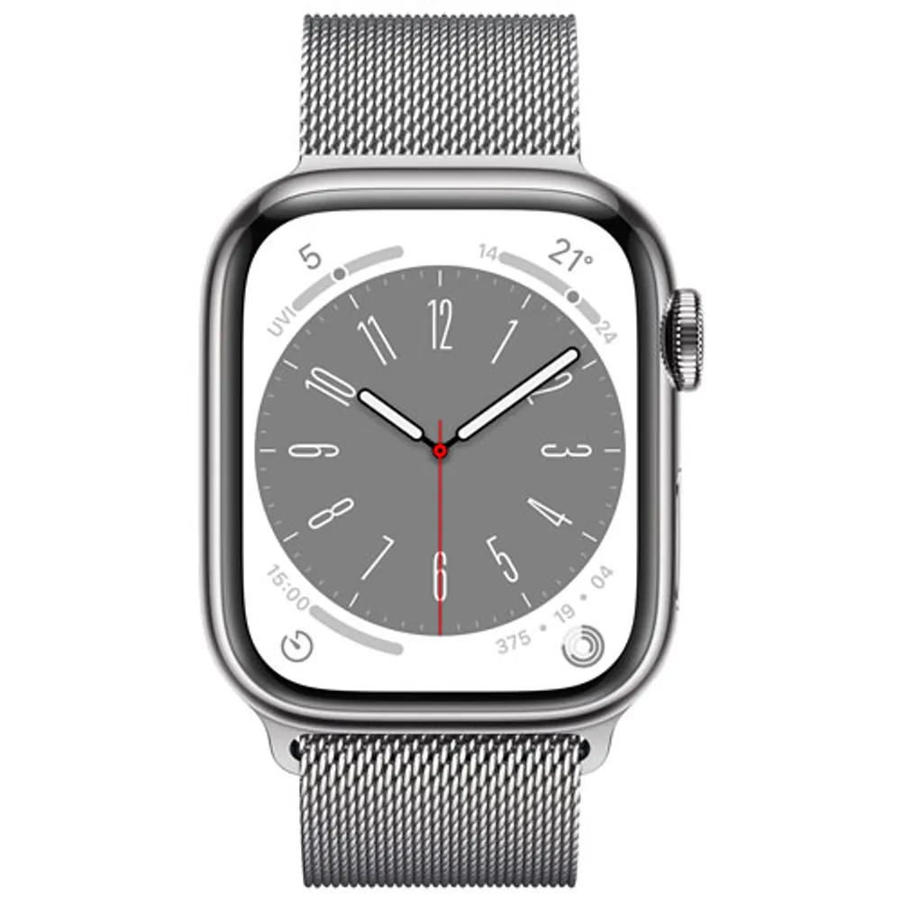 Rogers Apple Watch Series 8 (GPS + Cellular) 41mm Silver Stainless Steel Case with Silver Milanese Loop- S/M - Monthly Financing