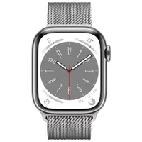 Rogers Apple Watch Series 8 (GPS + Cellular) 41mm Silver Stainless Steel Case with Silver Milanese Loop- S/M - Monthly Financing