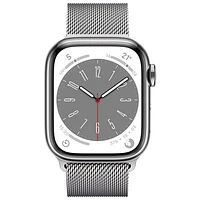 TELUS Apple Watch Series 8 (GPS + Cellular) 41mm Silver Stainless Steel Case w/ Silver Milanese Loop - S/M - Monthly Financing