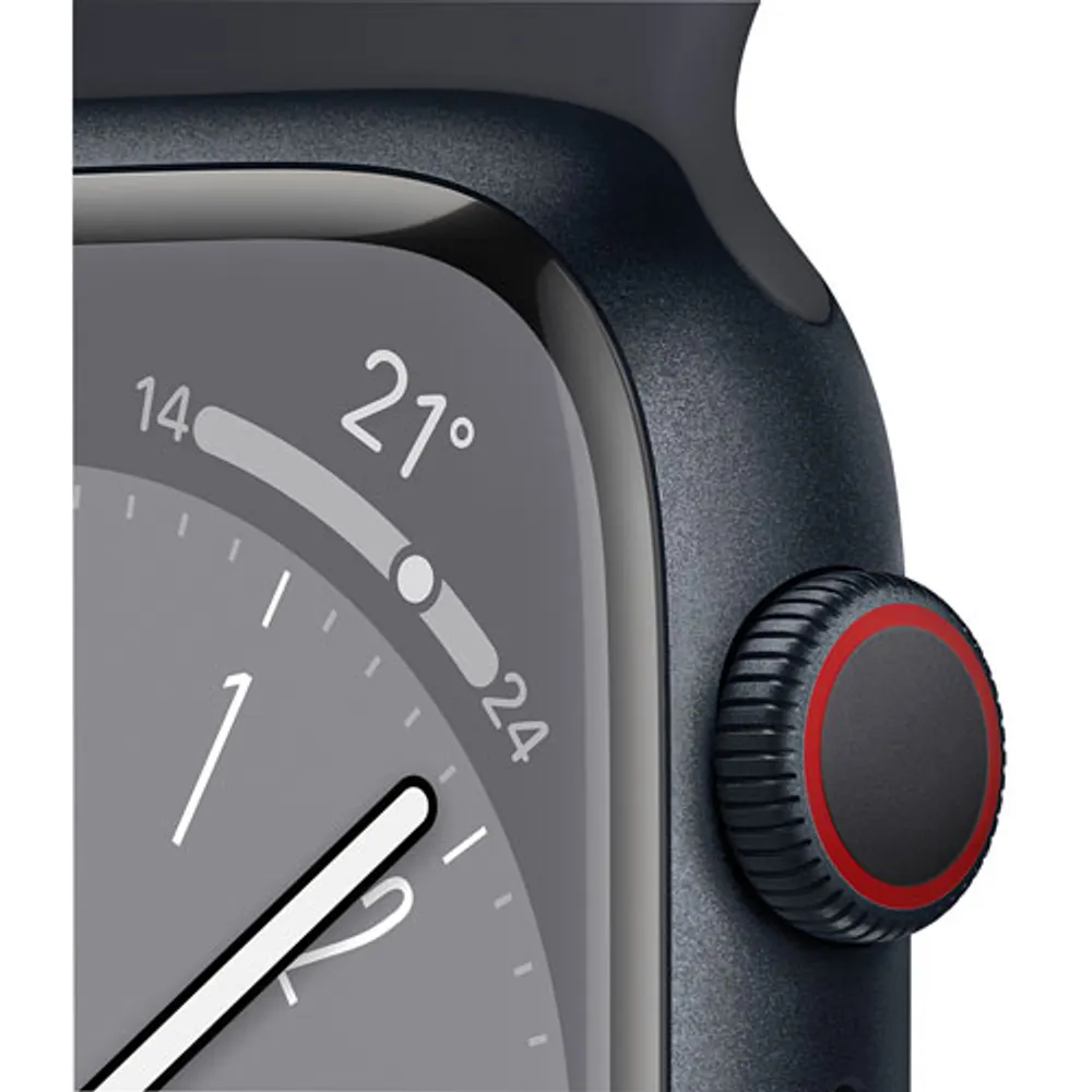 TELUS Apple Watch Series 8 (GPS + Cellular) 41mm Midnight Aluminum Case w/ Midnight Sport Band - S/M - Monthly Financing