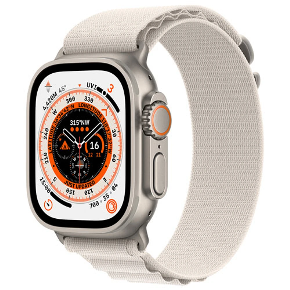 Apple Watch Ultra (GPS + Cellular) avec boîtier de 49 mm en titane et bracelet alpin comète de TELUS - Petit - Financement mensuel
