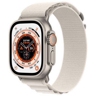 TELUS Apple Watch Ultra (GPS + Cellular) 49mm Titanium Case w/ Starlight Alpine Loop - Small - Monthly Financing