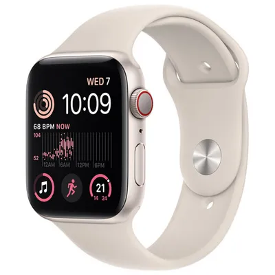 TELUS Apple Watch SE (GPS + Cellular) 44mm Starlight Aluminum Case w/ Starlight Sport Band (2022) - Monthly Financing